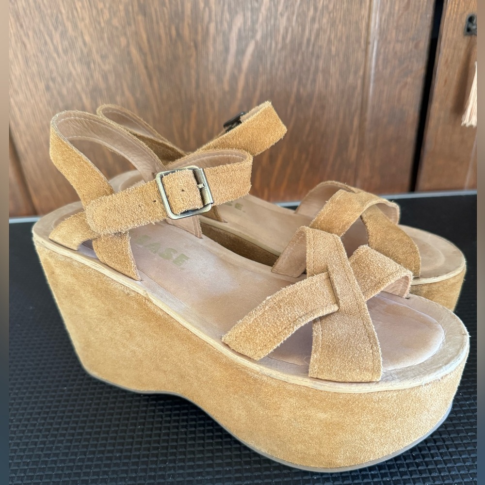Kork-Ease X Free People Elysse Heights Tan Suede Platform Shoes Sandals Size 8